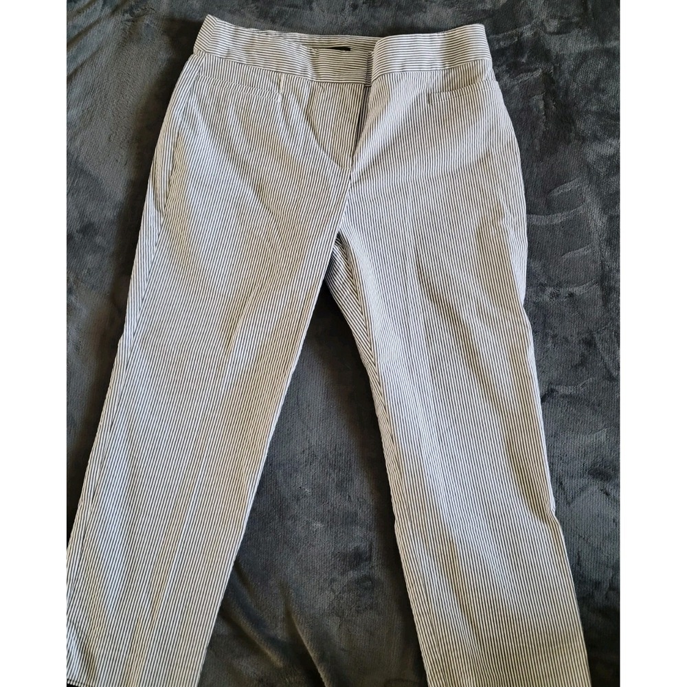 Ann Taylor Factory Seersucker Beachy Blue & White Stripes Crop Pants 8 Coastal